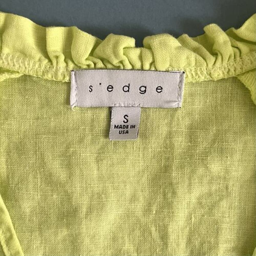 S'edge Raleigh Citron Lime Green Linen Mini Dress - Picture 4 of 5